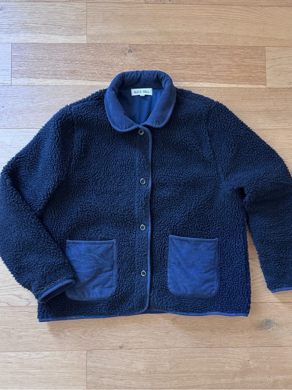 Alex Mill Women's Navy Sherpa Button-Up Chore Coat